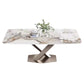 Metal Traditional Luxury Rectangle Table Sintered Stone Top Table with Pedestal