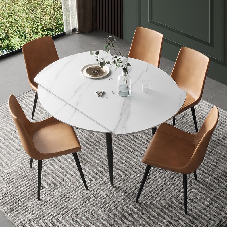 Modern Round Dining Table Sintered Stone Dining Table with 4 Black Legs for Home Kitchen Dinner Clearhalo ' dining_table' 'Dining Tables & Seating' 'Dining Tables' 'furn' 'furn_dining_table' 'Furniture' 'furniture_dining_table' 'Kitchen & Dining Furniture' 'kitchen&dining_furn' 'kitchen' 'kitchen_dining_table' 1200x1200_952afae3-5d63-4889-a682-975d460e1c34