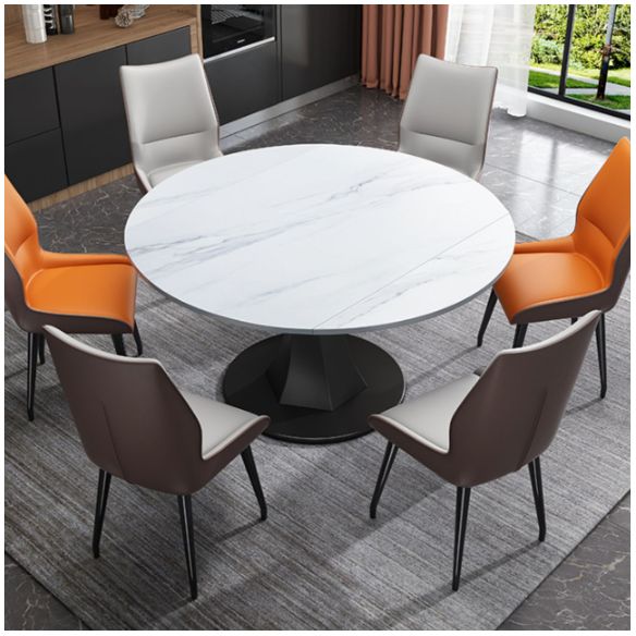 Modern Pedestal Dining Table Stone Top Dining Table with Leaf Extension Clearhalo 'Dining Tables & Seating' 'Dining Tables' 'dining_table' 'furn' 'furn_dining_table' 'Furniture' 'Kitchen & Dining Furniture' 1200x1200_952b940f-6efd-4bf6-8c43-17513705bf46