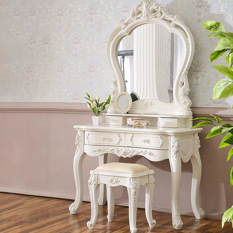 White Vanity Dressing Table Set Victorian Mirrored Wood Vanity Clearhalo 'Bedroom Furniture' 'furn' 'furn_makeup_vanities' 'Furniture' 'Makeup Vanities' 'makeup_vanities' 1200x1200_952f4f6c-c353-459c-b18a-56311f374b7e