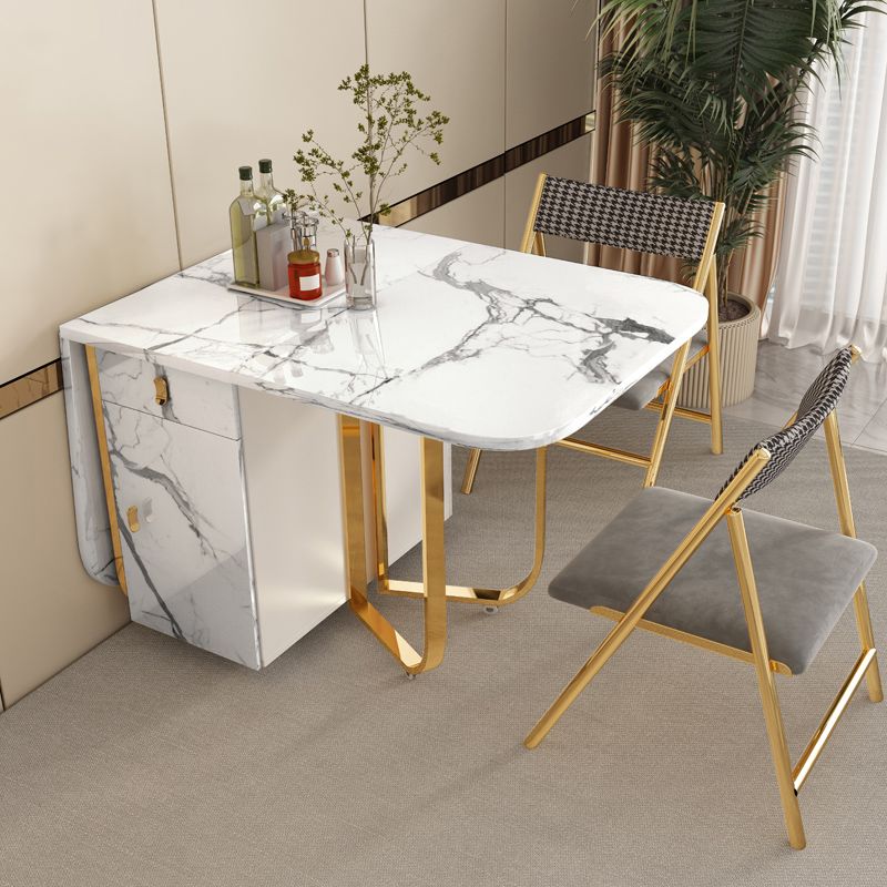 Modern Simple Dining Table Collapsible Dinner Table with Metal Base for Dining Room Clearhalo 'Dining Tables & Seating' 'Dining Tables' 'dining_table' 'furn' 'furn_dining_table' 'Furniture' 'Kitchen & Dining Furniture' 1200x1200_9537301c-f073-4920-ac92-157697a52c25