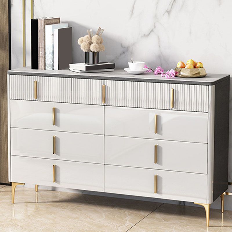 Glam Stone Aufbewahrungstruhe für Schlafzimmer, Weiß, mit Metallbeinen