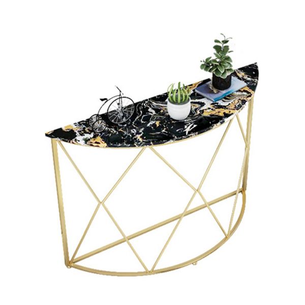 Contemporary Engineered Marble Console Sofa Table Half Moon Iron End Table for Hall Clearhalo 'Console Tables' 'console_tables' 'Entry & Mudroom Furniture' 'furn' 'furn_console_tables' 'Furniture' 1200x1200_953f6bd2-d0c7-4659-a8d6-56bde1738706