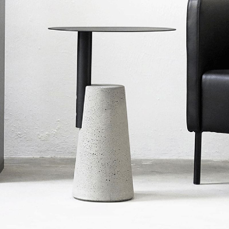 Round 1 Single Coffee Table Metal Cocktail Table with Cement Pedestal