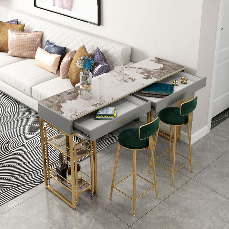 Rectangle Top Table Pub Height Dining Table with Gold Base for Bar Clearhalo 'Bar Furniture' 'Bar Tables' 'bar_tables' 'furn' 'furn_bar_tables' 'Furniture' 'Kitchen & Dining Furniture' 1200x1200_9544510f-969a-4b5e-be31-d51e0a5312d1