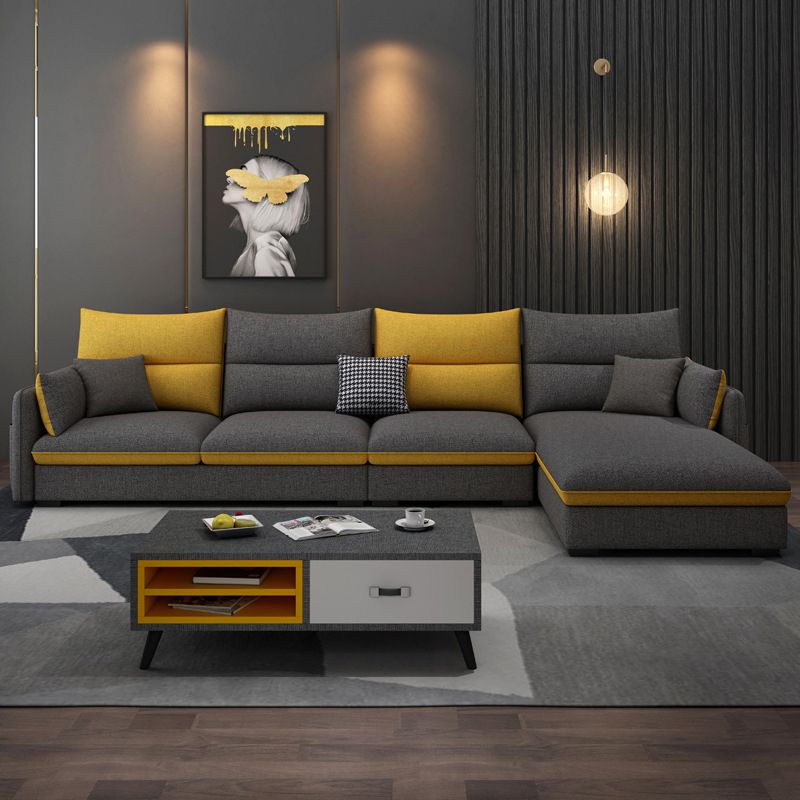 Modern Sofa & Chaise in Grey 35.43" Tall Sofa with Bolster Pillows