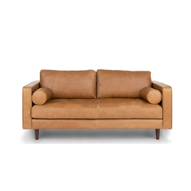 Faux Leather Modern Sofa 37.7"W Square Arm Sofa with 2 Pillows for Living Room Clearhalo 'furn' 'furn_sofas' 'Furniture' 'furniture_sofas' 'kitchen' 'kitchen_sofas' 'Living Room Furniture' 'Sofa' 'sofas' 1200x1200_9544c9aa-2e6b-4778-934c-ced7da14442a
