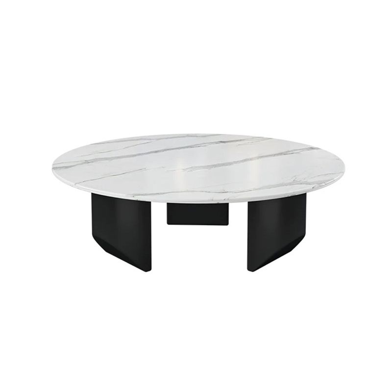 Modern Style Round Coffee Table with Iron Craft Black Base and Rock Slab White Top Clearhalo 'Coffee & Accent Tables' 'Coffee Tables' 'coffee_tables' 'furn' 'furn_coffee_tables' 'Furniture' 'Living Room Furniture' 1200x1200_95469698-c659-438c-a3bd-9fa27b347a5c