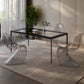 Modern Rectangle Dining Table Clear Glass Tabletop with Aluminum Legs