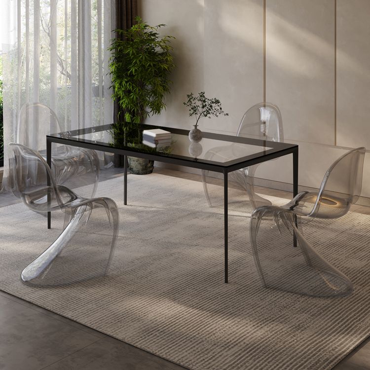 Modern Rectangle Dining Table Clear Glass Tabletop with Aluminum Legs