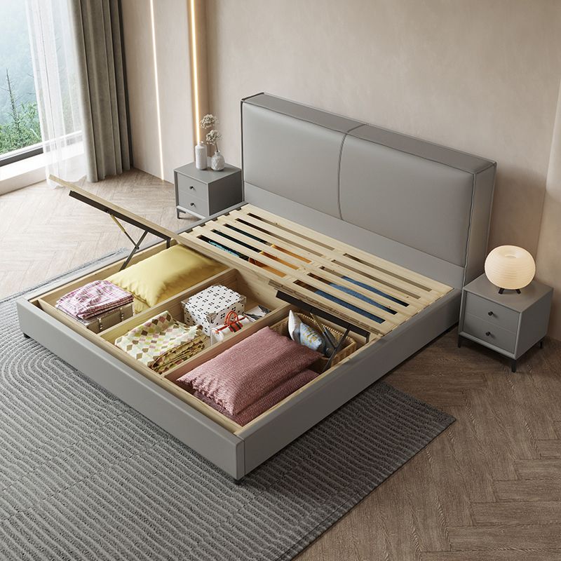 Grey Wooden Standard Bed with Rectangular Leather Panel Headboard Clearhalo 'Bedroom Furniture' 'Beds' 'furn' 'furn_beds' 'Furniture' 1200x1200_954b3417-439b-4aae-a5c2-1f83834de4aa