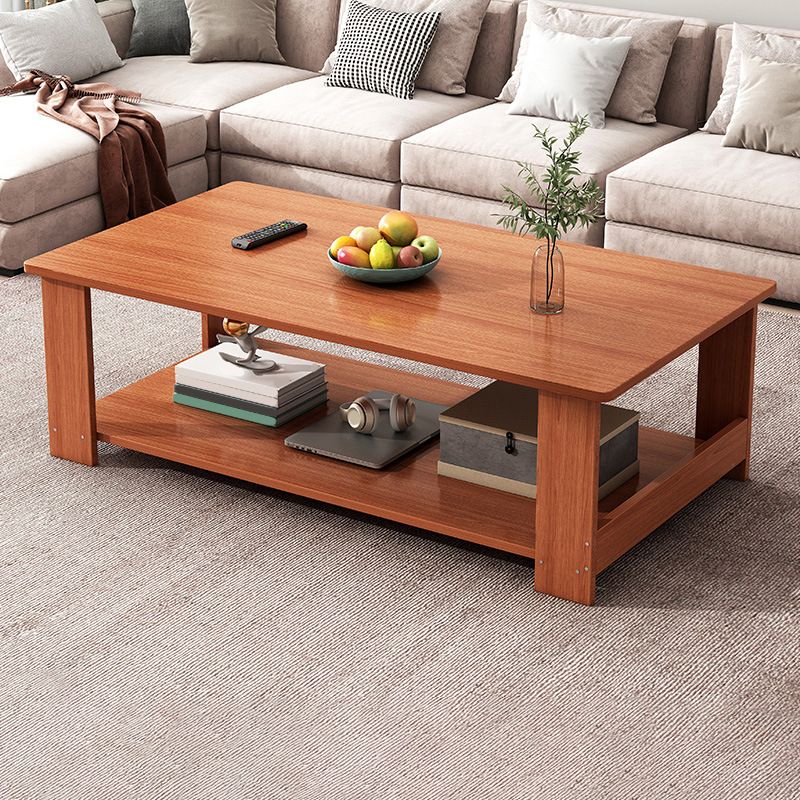 Nordic Style 4 Legs Base Rectangular Solid Wood Table with Storage Rack Coffee Table