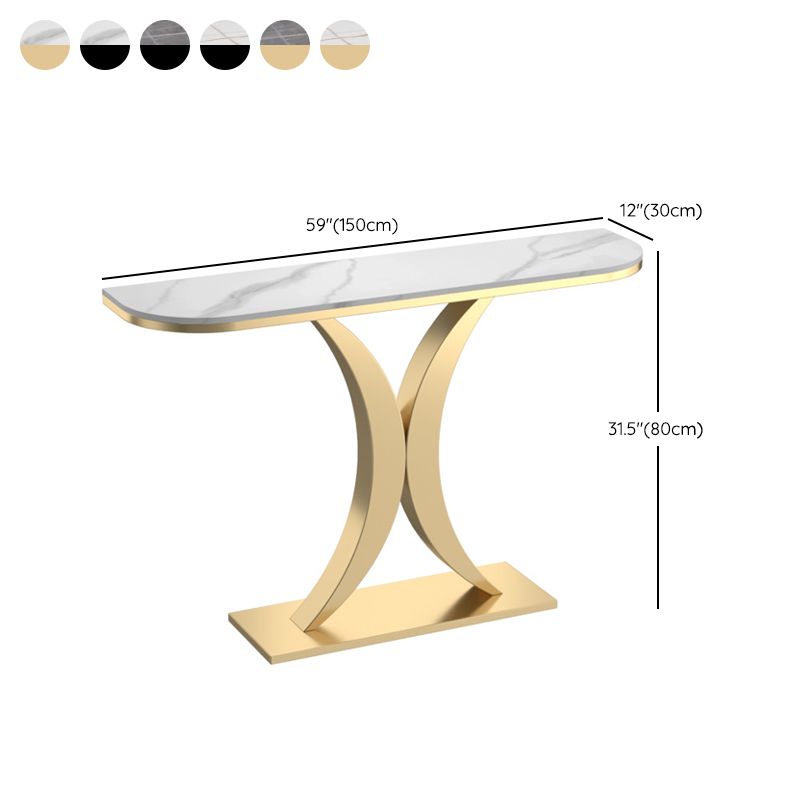 Stone Half Moon Accent Table 1-shelf 31.5" Tall End Table with Abstract Base