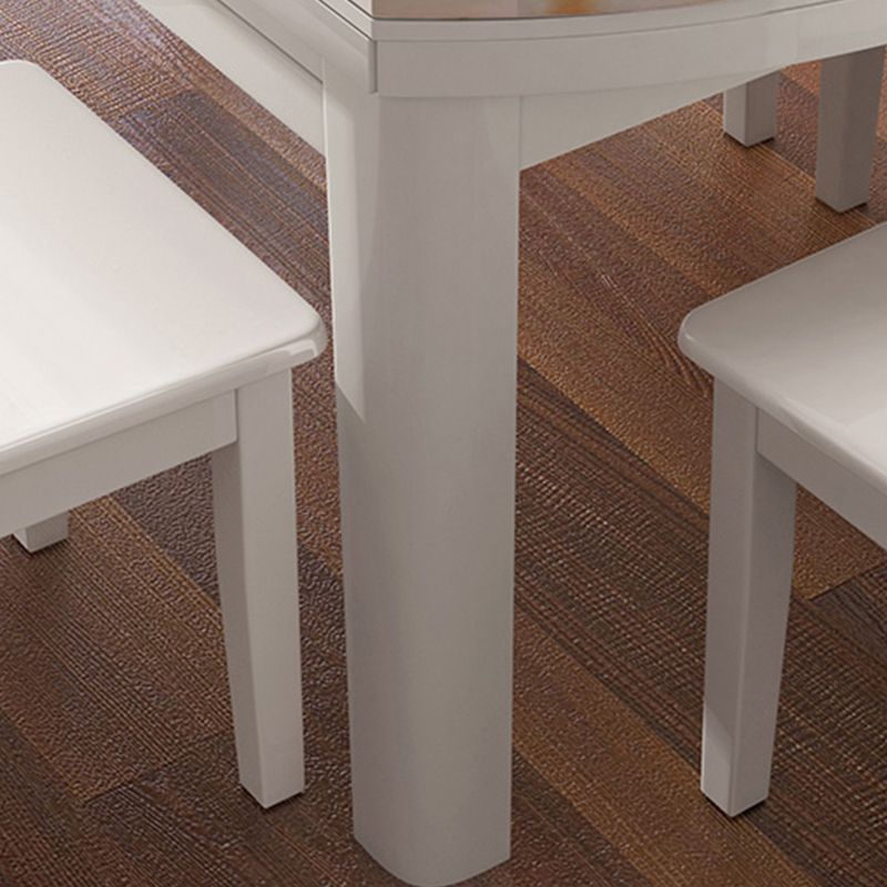 Moderne ronde witte stenen top intrekbare eettafel met 4 rubberwood benen