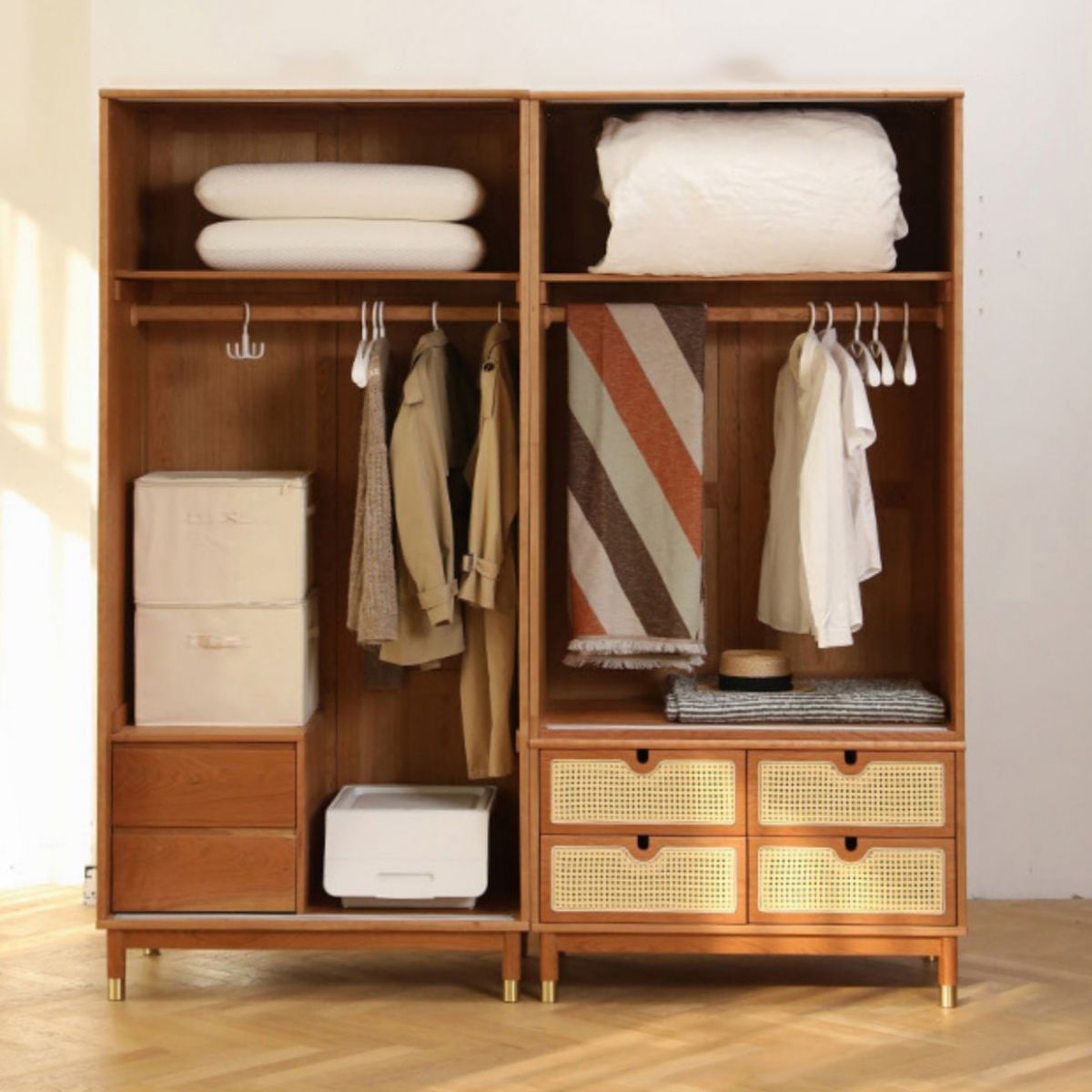 Modern Solid Wood Wardrobe Cabinet 2 Sliding Doors Sliding with Drawer Clearhalo 'Armoires & Wardrobes' 'armoires_wardrobes' 'Bedroom Furniture' 'furn' 'furn_armoires_wardrobes' 'Furniture' 1200x1200_955854d9-8ce5-4ecb-9b50-246d3e8678c0