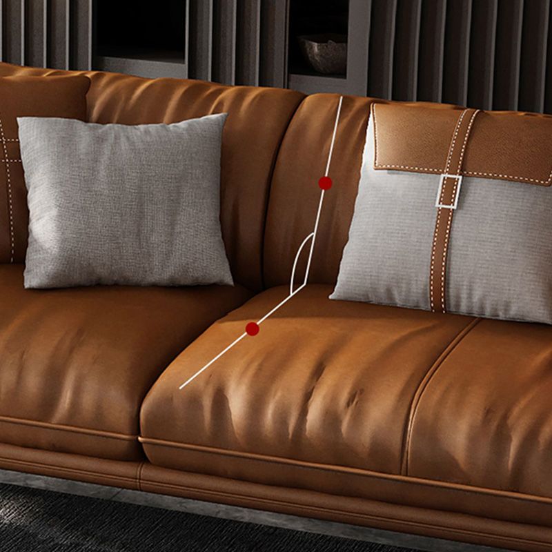 Brown Leather/Faux Leather Sectional Pillow Top Arm for Living Room Clearhalo 'furn' 'furn_sectionals' 'Furniture' 'furniture_sectionals' 'kitchen' 'kitchen_sectionals' 'Living Room Furniture' 'Sectionals' 1200x1200_9559aa57-fd22-4686-aeb3-c5503451fe31