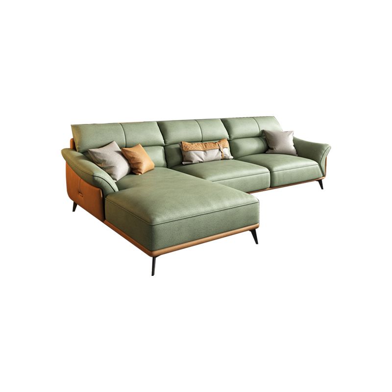 Pillow Arms Sectional Green Modern Faux Leather Living Room Sofa & Chaise Clearhalo 'furn' 'furn_sectionals' 'Furniture' 'Living Room Furniture' 'Sectionals' 1200x1200_9559cba8-3eb6-487d-baa1-cb153b15c7d7