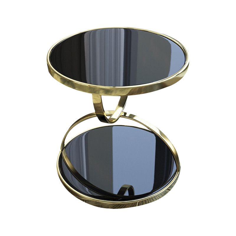 Glam Round Double Tier End Table Glossy Stone Side Table with Shelf Clearhalo 'Coffee & Accent Tables' 'End & Side Tables' 'end_side_tables' 'furn' 'furn_end_side_tables' 'Furniture' 'Living Room Furniture' 1200x1200_955e531e-9362-45d5-993b-55910eeb82cf