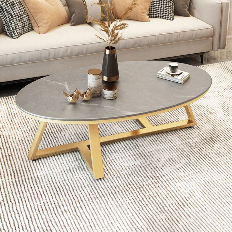 Cross Legs Coffee Table with Stone Oval Top and Iron Base Cocktail Table Clearhalo 'Coffee & Accent Tables' 'Coffee Tables' 'coffee_tables' 'furn' 'furn_coffee_tables' 'Furniture' 'Living Room Furniture' 1200x1200_955f110b-ad64-497f-879b-b621bea8141b