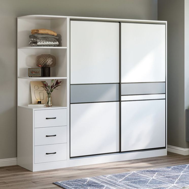 Sliding Wardrobe Armoire with Shelves Engineered Wood Wardrobe Cabinet