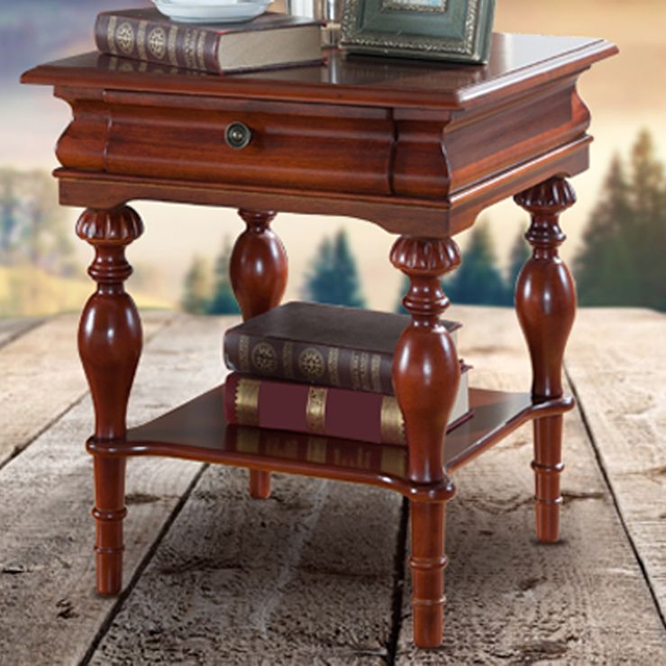 Wooden Square Top Side Table 22.8" Tall 4 Legs End Table with Storage