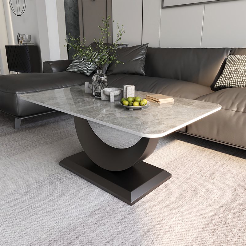 Glam Stone Coffee Table with Steel Pedestal Base and Rectangle Top Clearhalo 'Coffee & Accent Tables' 'Coffee Tables' 'coffee_tables' 'furn' 'furn_coffee_tables' 'Furniture' 'Living Room Furniture' 1200x1200_9564e074-6707-43a1-88a5-d1db453cd3f2