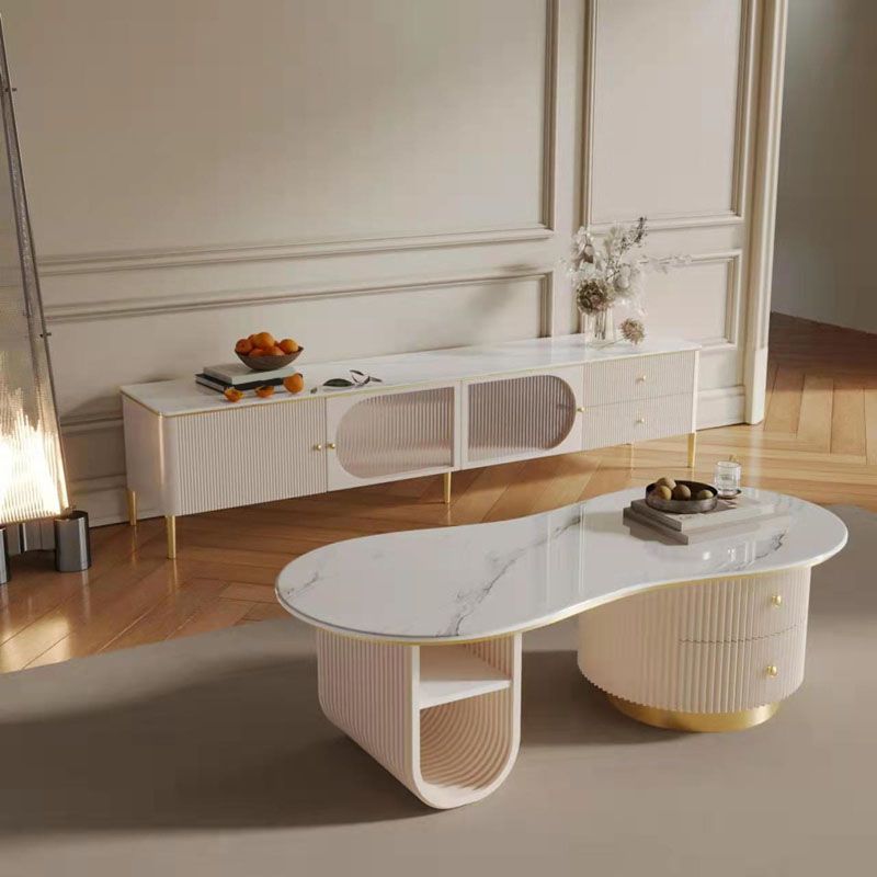 Modern Geometric Coffee Table with Drawer Stone Top Cocktail Table Clearhalo 'Coffee & Accent Tables' 'Coffee Tables' 'coffee_tables' 'furn' 'furn_coffee_tables' 'Furniture' 'Living Room Furniture' 1200x1200_9565585a-c080-4ac4-97b4-47ff53039de7