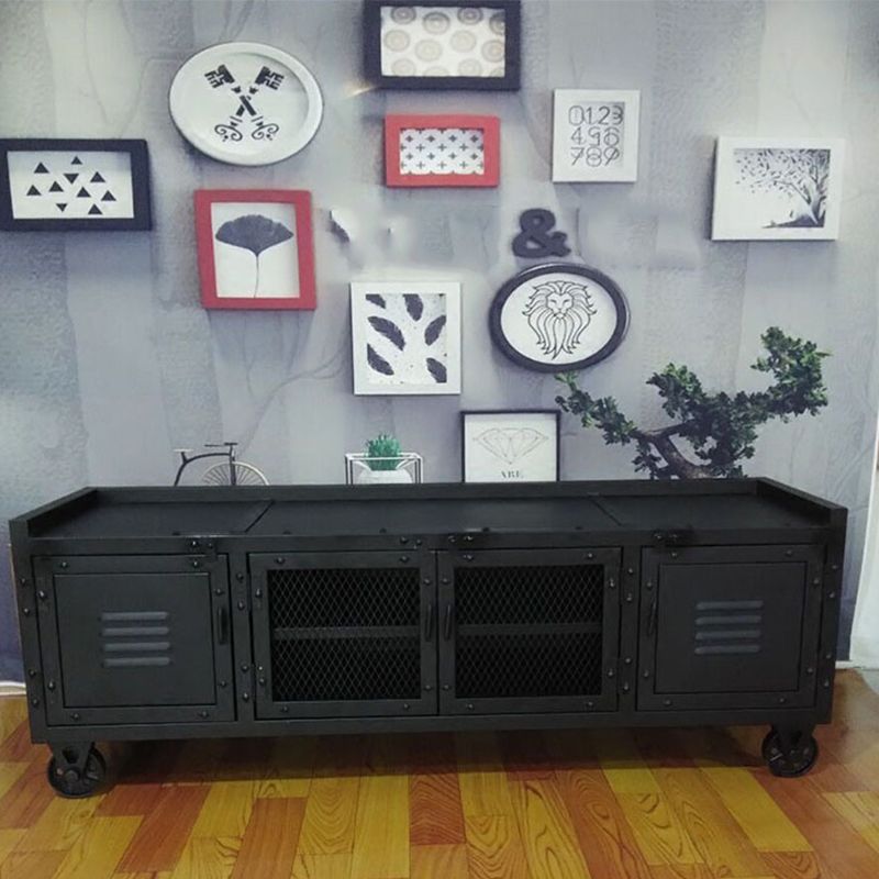 Metal Black TV Cabinet Industrial Style Home TV Stand Console with Casters Clearhalo 'furn' 'furn_tv_stands_entertainment_centers' 'Furniture' 'Living Room Furniture' 'TV Stands & Entertainment Centers' 'TV Stands & Media Storage Furniture' 'tv_stands_entertainment_centers' 1200x1200_956b7a94-5f0b-4992-8361-bc944c623faf