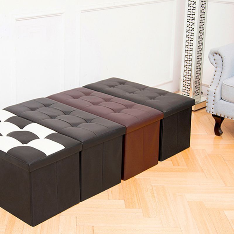 Vintage Tufted Ottoman Pure Color PU Leather Water Resistant Square Ottoman with Storage Clearhalo 'furn' 'furn_ottomans_poufs' 'Furniture' 'Living Room Furniture' 'Ottomans & Poufs' 'ottomans_poufs' 1200x1200_956b826d-c33c-492e-9d4b-004dc5231dbe