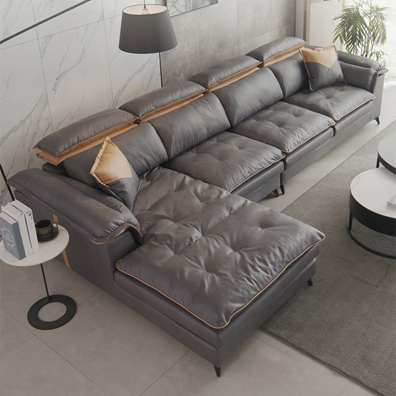 Grey Modern Tufted Sofa & Chaise Stain Resistant Sectional 41.33" H Clearhalo 'furn' 'furn_sectionals' 'Furniture' 'Living Room Furniture' 'Sectionals' 1200x1200_956bbd33-4f0d-4598-9c48-50efa2d1a620