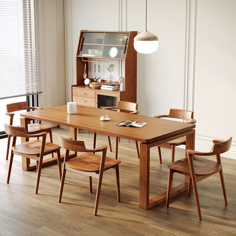 Moderne eettafel met slee basis rechthoekige dennen vaste houten tafel