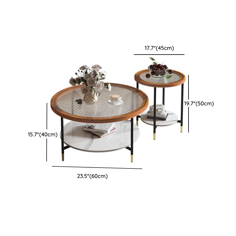 Glass & Slate Round Coffee Table Set Tropical Shelf Included Cocktail Table Clearhalo 'Coffee & Accent Tables' 'Coffee Tables' 'coffee_tables' 'furn' 'furn_coffee_tables' 'Furniture' 'Living Room Furniture' 1200x1200_956ed8af-4ae7-4e32-9df8-9d884c2c2603