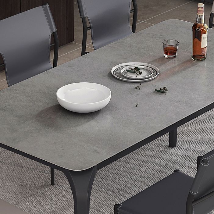 Rectangle Industrial Dining Table Black Sintered Stone Fixed Table Clearhalo 'Dining Tables & Seating' 'Dining Tables' 'dining_table' 'furn' 'furn_dining_table' 'Furniture' 'Kitchen & Dining Furniture' 1200x1200_9572bf19-a0b7-47b6-8c97-f740436e0fdc