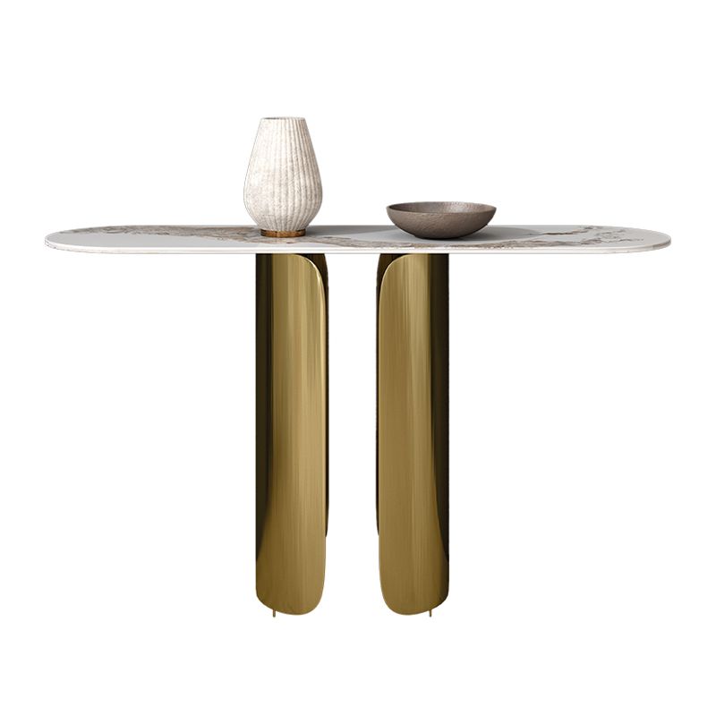 16 Inch Wide Glam Console Table Oval Stone Accent Table for Hall