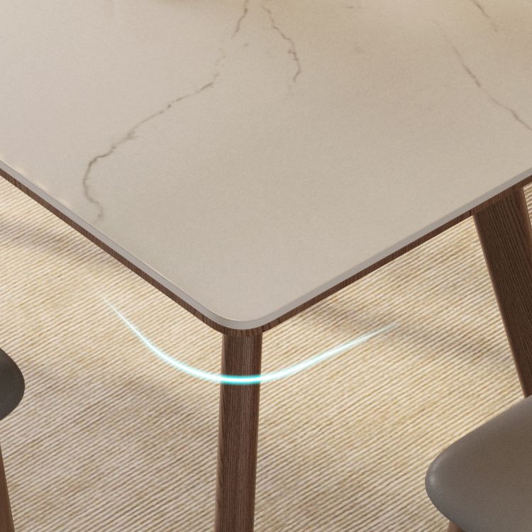 5/7ピース長方形の形の石と無垢材のダイニングテーブルセット