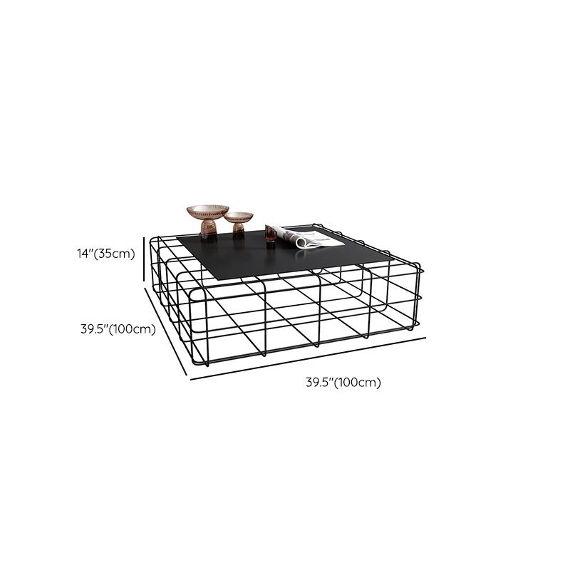 Mid-Century Modern Frame Coffee Table in Black with Iron Top
