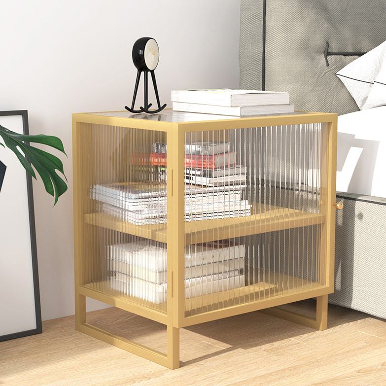 Mesa de nocturna de vidrio nocturno de metal contemporáneo con 1 puerta, 21.7 "de alto