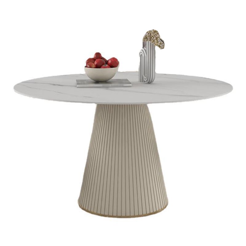 Modern Stone Top Dining Table Round Table with Wood Pedestal Base in White Clearhalo 'Dining Tables & Seating' 'Dining Tables' 'dining_table' 'furn' 'furn_dining_table' 'Furniture' 'furniture_dining_table' 'Kitchen & Dining Furniture' 'kitchen' 'kitchen_dining_table' 1200x1200_95820716-9ab3-42e3-9222-9aaed5c55a5a