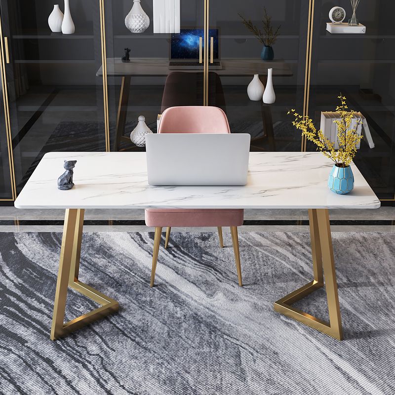 Modern Stone Office Desk Rectangular Shape Task Desk in White /Black Clearhalo 'furn' 'furn_office_desk' 'Furniture' 'Office Desks' 'Office Furniture' 'office_desk' 1200x1200_95852b4b-0bce-4af0-81e9-4d61a846f6a2