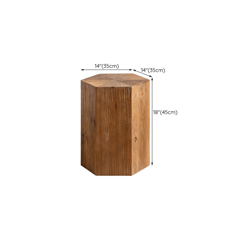 Solid Wood Drum Side Table Brown Side End Snack Table in Distressed Finish