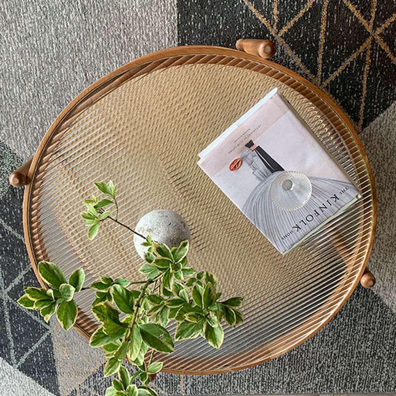 Tropical Coffee Table Glass Top Round Coffee Cocktail Table with Storage