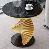 Modern Round Marble Top Side Table 19.6" Tall Iron Abstract End Table