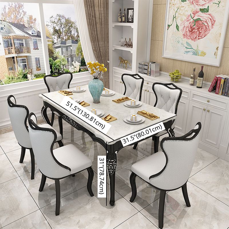 Victorian Style Marble Dining Set with White Table and 4 Black Legs Base for Home Use Clearhalo 'Dining Room Sets' 'Dining Tables & Seating' 'dining_room_set' 'furn' 'furn_dining_room_set' 'Furniture' 'furniture_dining_room_set' 'Kitchen & Dining Furniture' 'kitchen&dining_furn' 'kitchen' 1200x1200_958ef3f8-505b-4b05-a965-f752130593d5