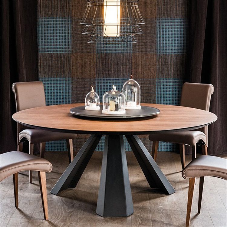 Pine Round Dining Table Black Frame Modern Dining Convertible Dining Table Clearhalo 'Dining Tables & Seating' 'Dining Tables' 'dining_table' 'Furniture' 'furniture_dining_table' 'Kitchen & Dining Furniture' 'kitchen' 'kitchen_dining_table' 1200x1200_9590729f-4ae4-44c7-aaca-357e8ad45807