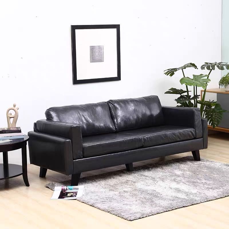 Square Arm Sofa 25.98" High Faux Leather Sofa with 2 Pillows