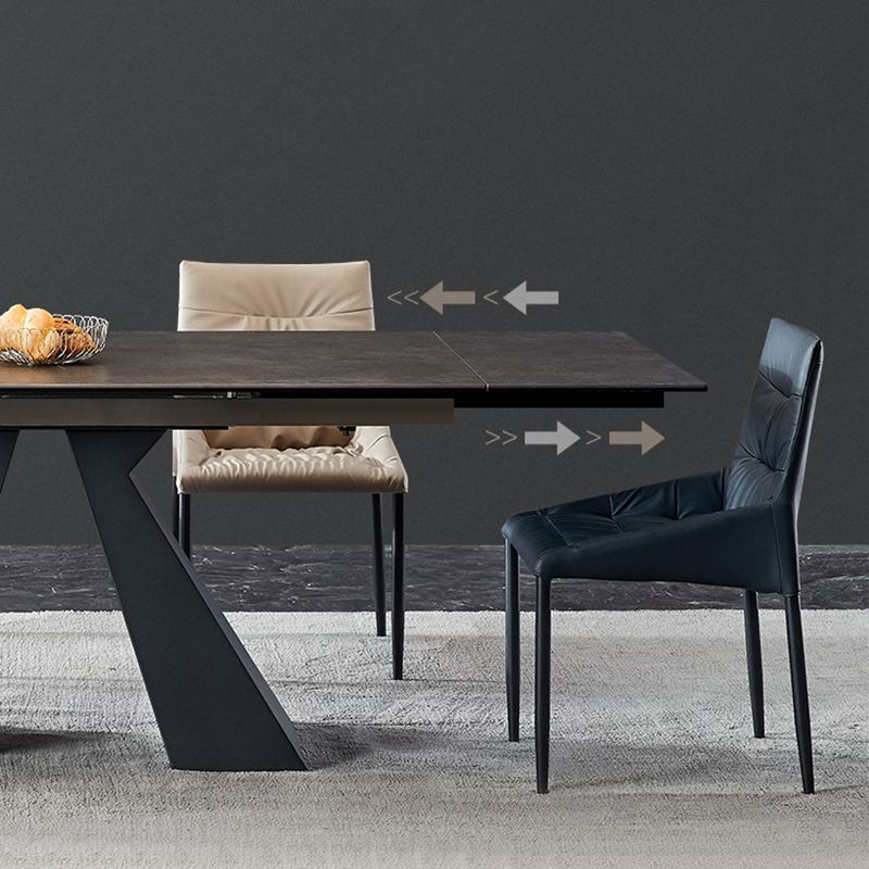 Industrial Sintered Stone Dining Table Rectangle Black Table with Pedestal Base Clearhalo ' dining_table' 'Dining Tables & Seating' 'Dining Tables' 'furn' 'furn_dining_table' 'Furniture' 'furniture_dining_table' 'Kitchen & Dining Furniture' 'kitchen&dining_furn' 'kitchen' 'kitchen_dining_table' 1200x1200_9596a0a9-3100-498a-8158-e35250949819