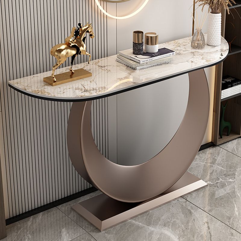 Contemporary Console Table Stone Half Moon End Table , 33.46" Tall