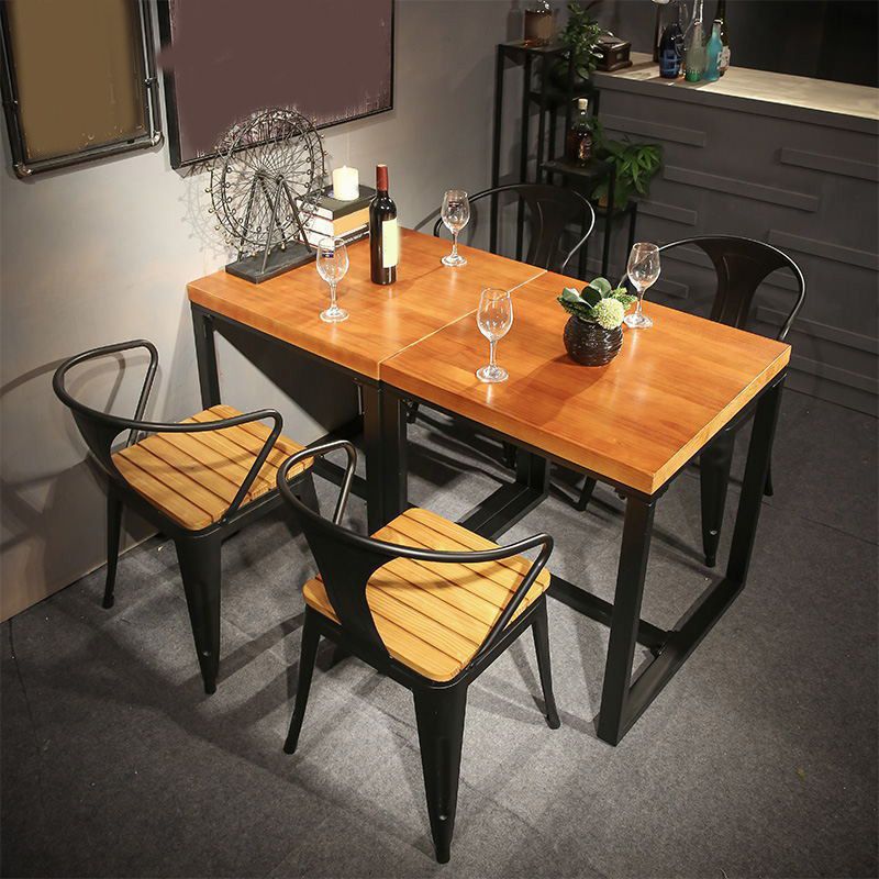 Industrial Indoor Dining Table Brown Wood Top Table with Metal Frame Clearhalo 'Dining Tables & Seating' 'Dining Tables' 'dining_table' 'furn' 'furn_dining_table' 'Furniture' 'Kitchen & Dining Furniture' 1200x1200_959b6d8d-a7fd-405c-9140-5190509ba1ef