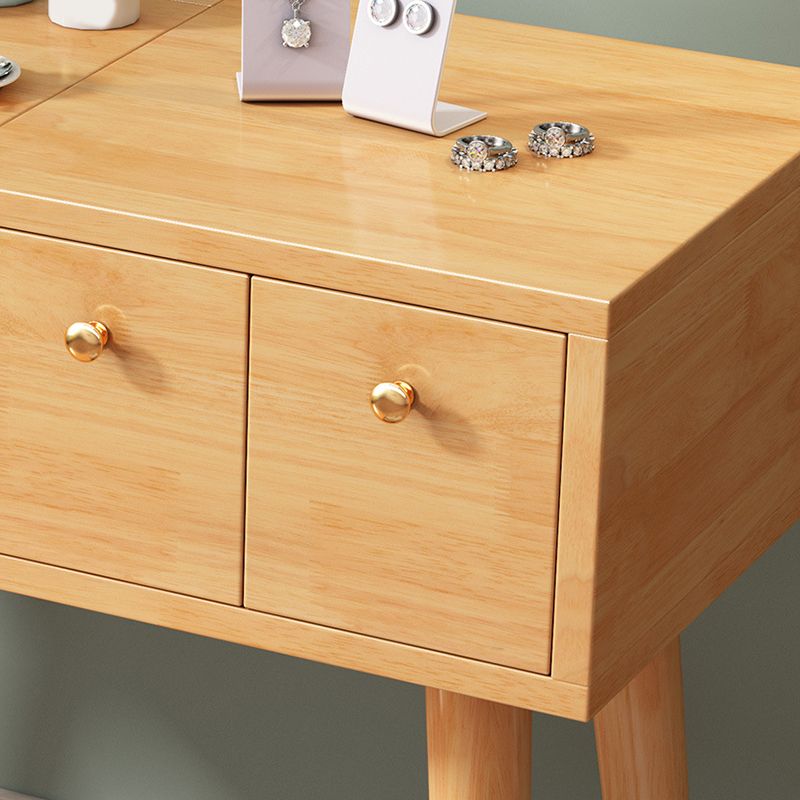 3つの引き出し付き無垢材の鏡詰めされた虚栄心デスクフリップトップドレッサーとスツール