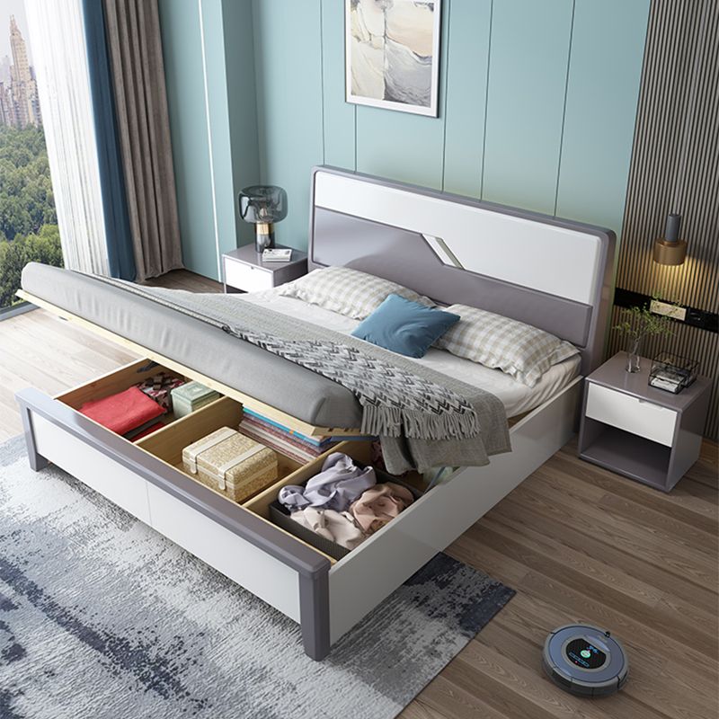 43.3" Tall Contemporary Standard Bed with Headboard, Solid Wood Panel Bed